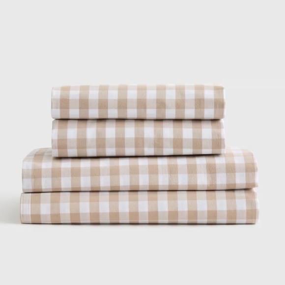NWT QUINCE Classic Organic Percale Sheet Set Twin Cafe Gingham 6853 - Picture 1 of 9